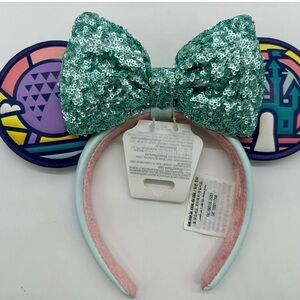 Disney Four Parks Stained Glass Minnie Mouse Sequin Bow Ears Headband NWT WDW